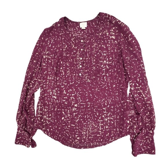 Converse One Star Long Sleeve Pintuck Button-Front Blouse M Purple Cream READ - Picture 1 of 9